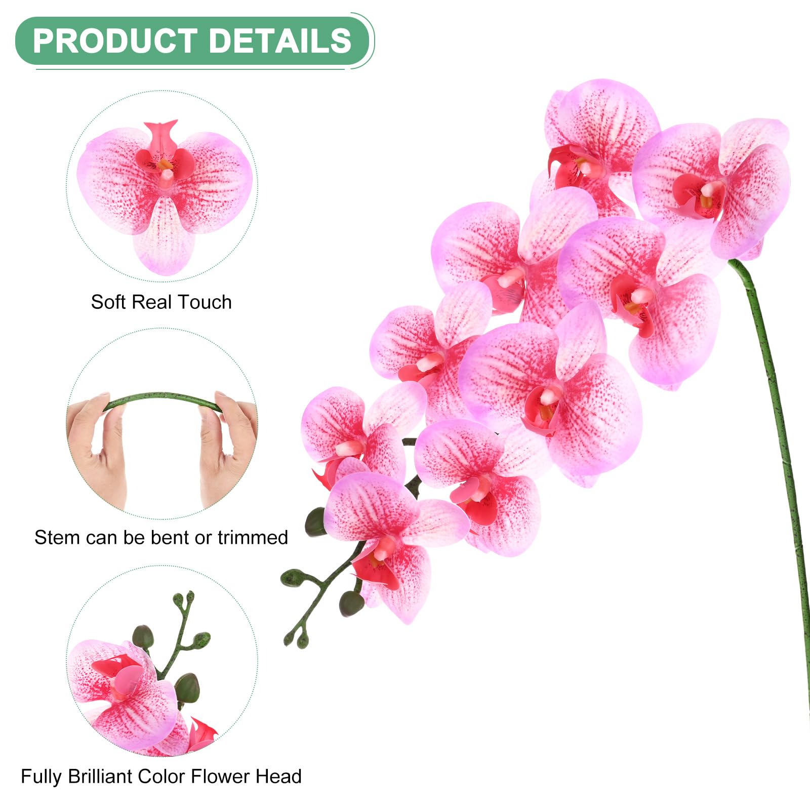 M METERXITY 1-Pack Artificial Orchid Flowers 9 Large Petals 37 Inch Faux Phalaenopsis Silk Bouquets Real Touch Rose Red White Fake Orchids for Home/Wedding/Christmas/Party/Garden Office - Image 2