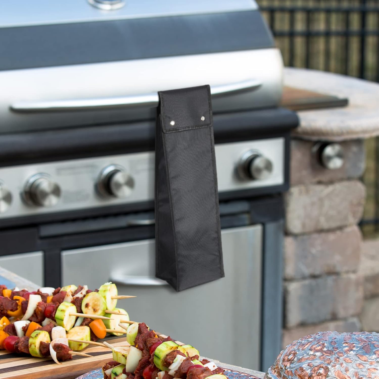 Amylove 2 pcs Grill Utensil Storage Bag BBQ Tool Storage Bags Barbecue Hardware Tool BBQ Utensil Holder Pouch Oxford Cloth Accessory Foldable for Camping Hiking (Black)