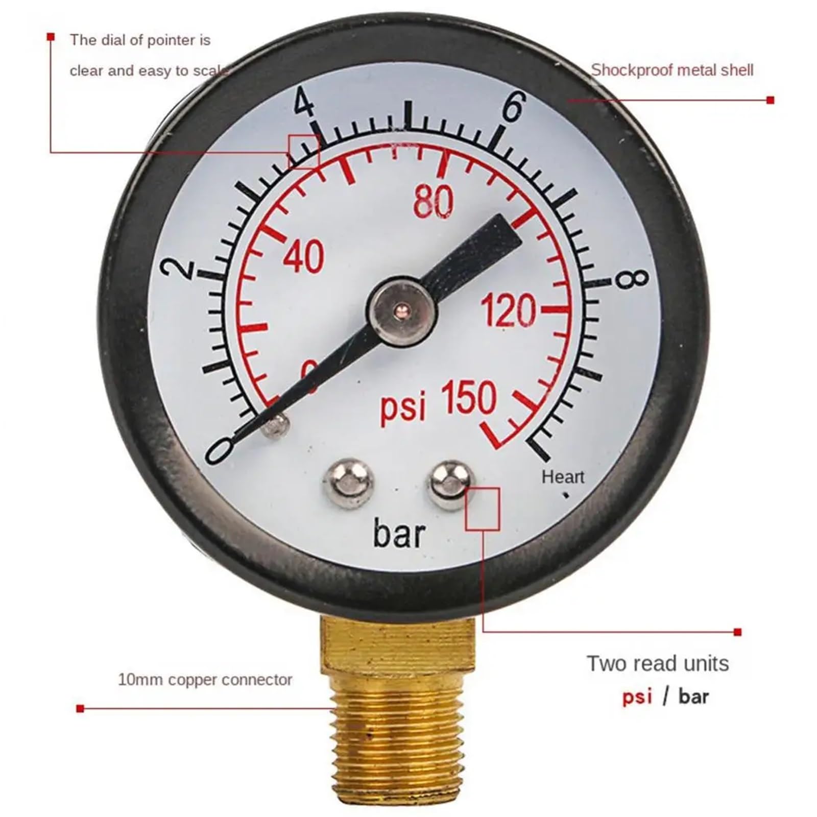 Manómetro Medidor de presión de gas con interfaz roscada de 1/8 de pulgada for bomba de aire Filtro separador de agua y aceite Accesorios for herramientas neumáticas