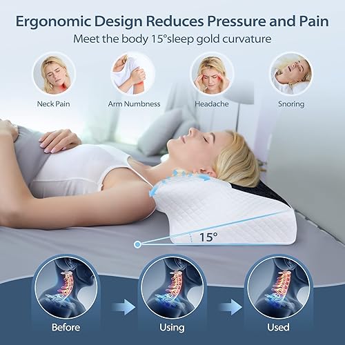 Miniatura 2 de HOMCA Almohada cervical  Almohada ergonómica de espuma viscoelástica para aliviar el dolor de cuello y hombros con funda de almohada de seda de