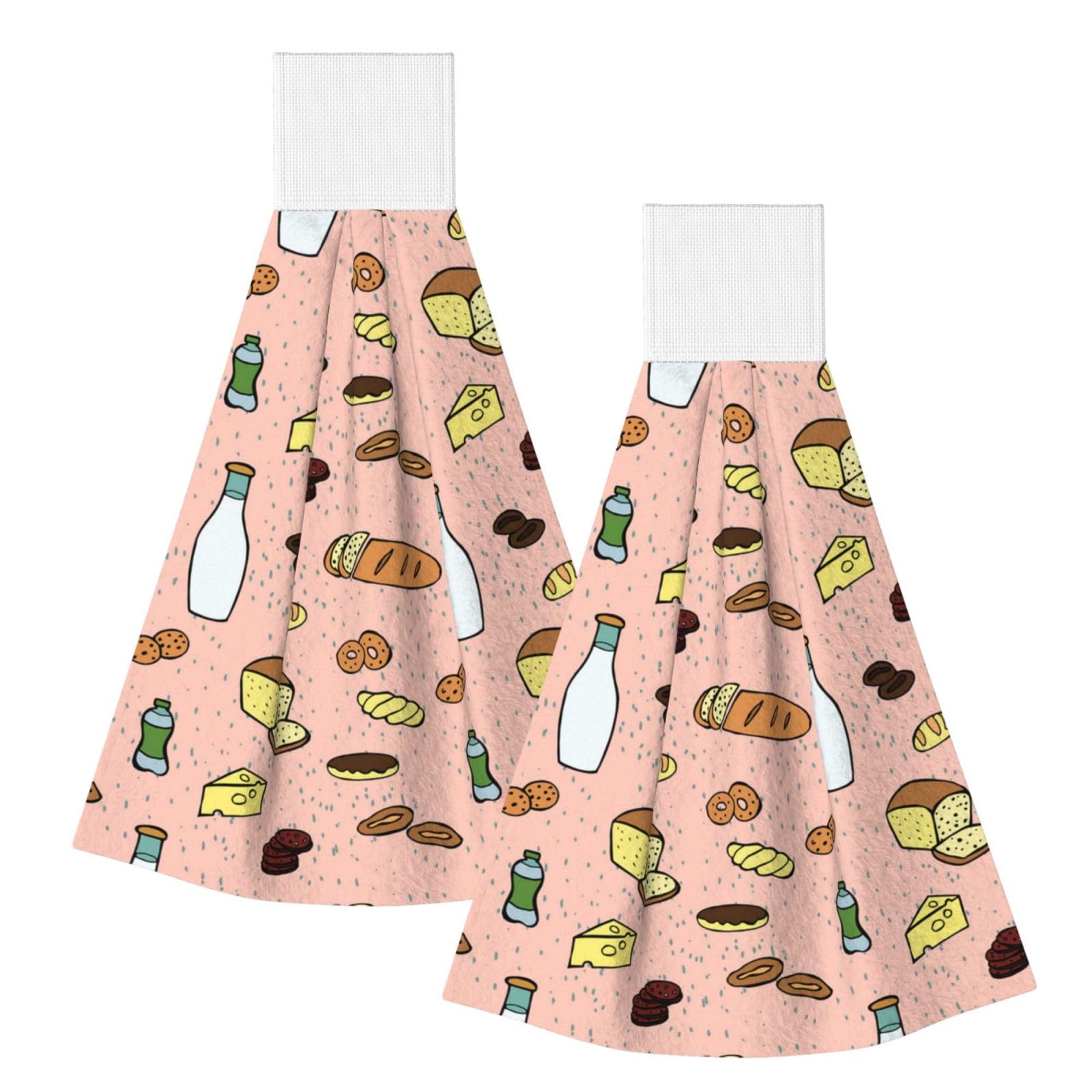 DOPKLNA Grocery Seamless Pattern, 2 Pcs Hanging Coral Fiber Hand Towels for Bathroom, Absorbent Kitchen Towels