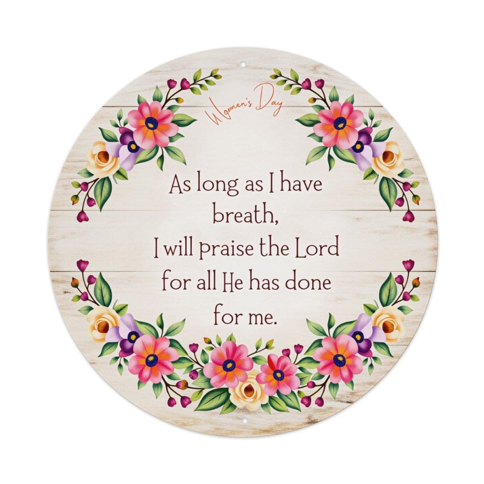 Floral Wreath Wooden Style Background Text Round Tin Sign Vintage Style Metal Sign Home Bar Garden Wall Plaque Decor Metal Poster 8x8 Inch