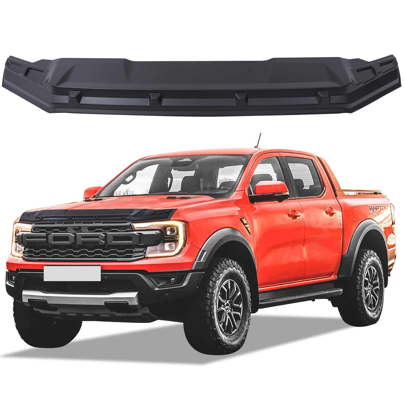 Protection contre les éclats de pierre et déflecteur d'insectes pour Ford Ranger 2023-2026 T9 Raptor Wildtrak X Wildtrak Platinum XL XLT Limited Tremor, protection de capot en ABS mat noir