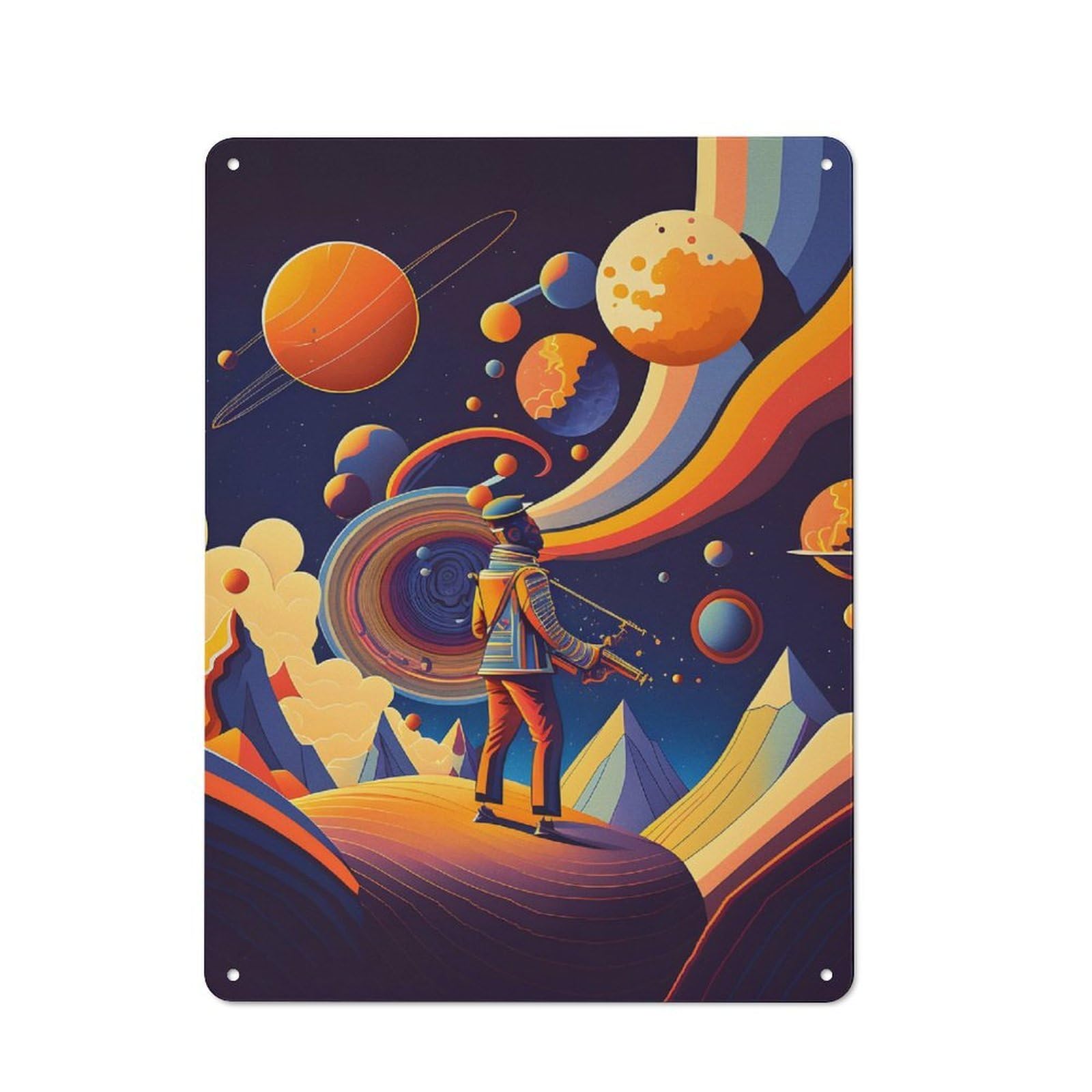 Junmoney Planet Abstract Retro Metal Wall Sign 40X30cm Featuring For Hallway Wall, For Garage, Workshop And Man Cave Decoration