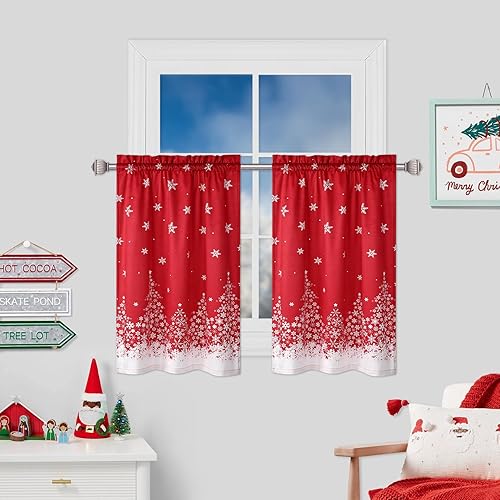 Miniatura 2 de Cortina de cocina de terciopelo navideño para decoración de Navidad, cortina de café de 30 pulgadas, cortinas de ventana con bolsillo para barra
