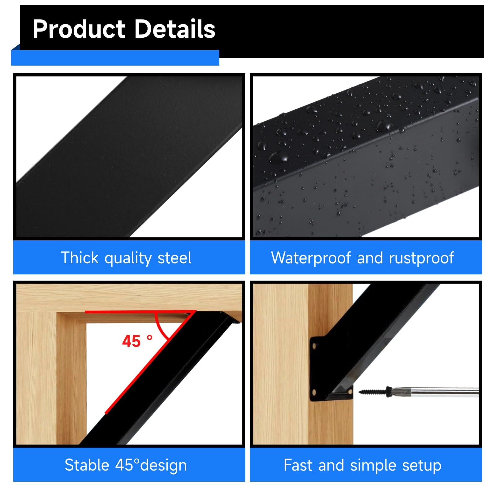 4 staffe di supporto ad angolo di 45 gradi, kit per pergola in metallo, kit di supporto angolare resistente per strutture in legno per gazebo, case sugli alberi, cabine e patii, include viti, facile
