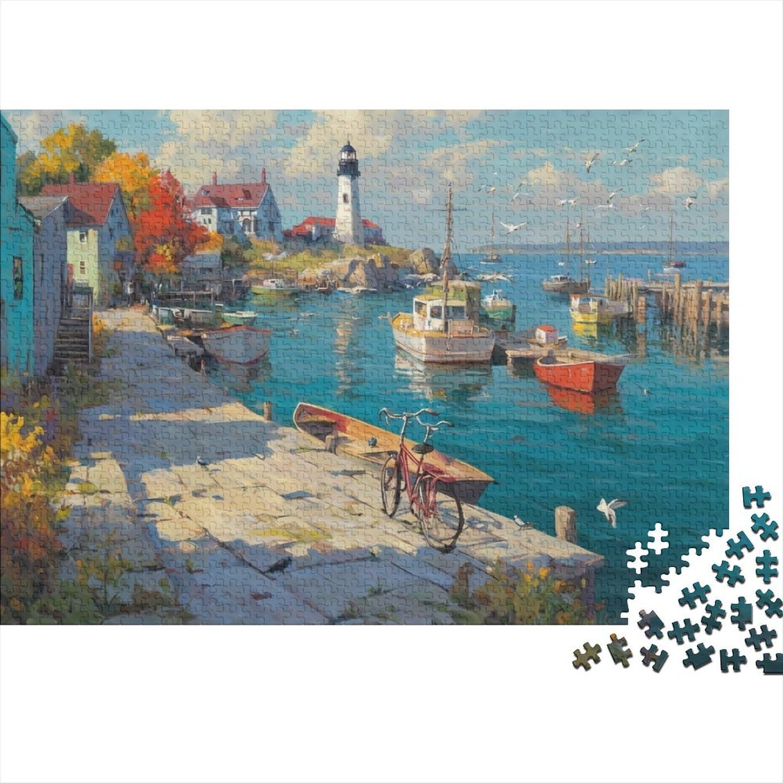 Coastal Harbor Scene Educational Premium Jigsaw Puzzle Jigsaw Recycled Colourful Harbor Sea View for Adults & Families 38x26cm/1000pcs