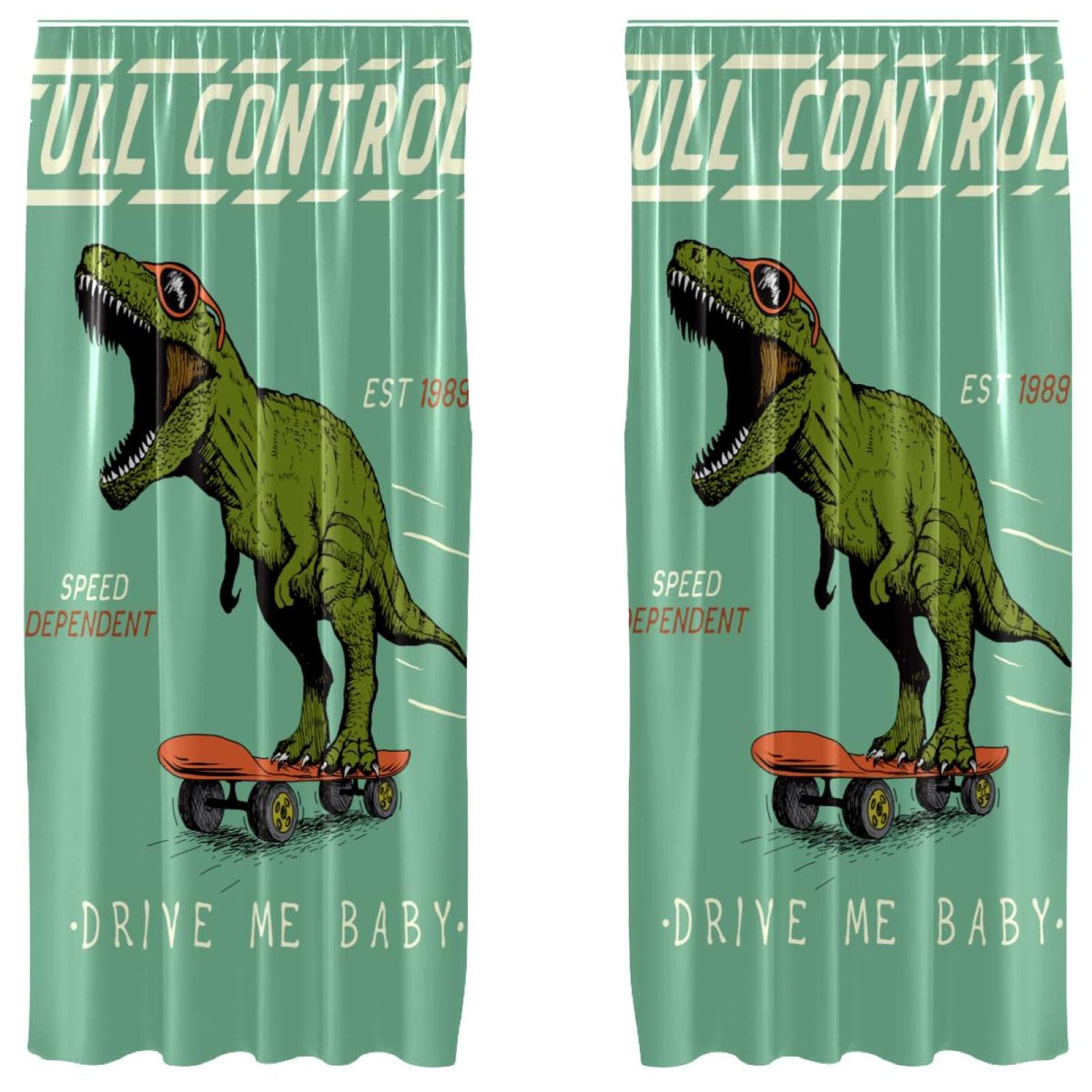Cortinas de dinosaurio verde ligeras para dar privacidad a la habitación de los niños