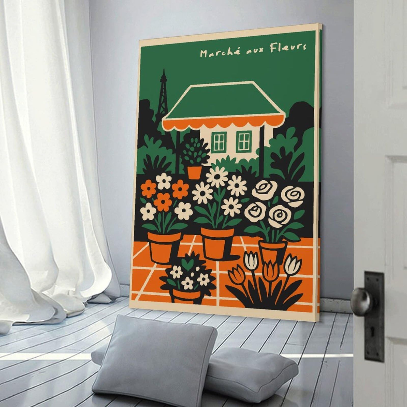 Junmoney Canvas Art Print Marché Aux Fleurs Floral Illustration, 24x36inch(60x90cm), for Small Homes, Bedrooms Or Open Spaces, A Simple Refresh for Blank Walls
