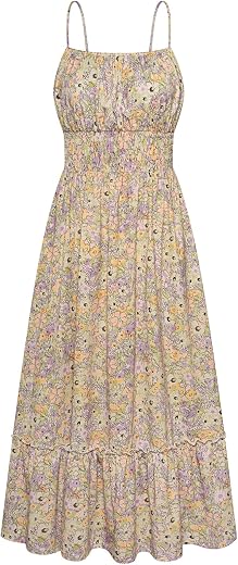 GRACE KARIN Womens Summer Maxi Dress Casual Sleeveless Spaghetti Strap Smocked Ruffle A Line Beach Long Dress with Pockets