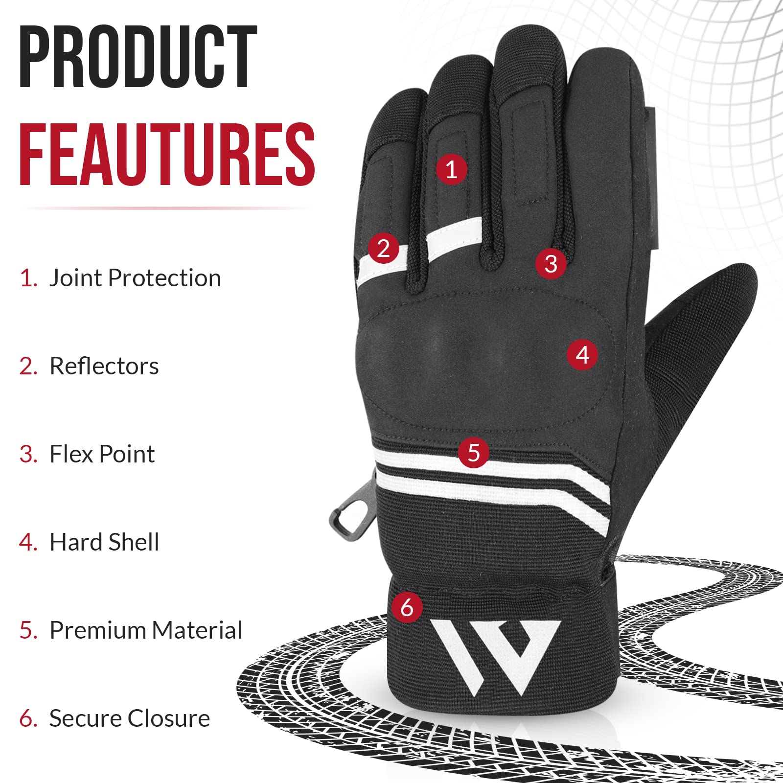 WFX Guanti da moto di alta qualità, resistenti, per sport invernali, con dita intere, antivento, touch screen, per corse su strada, motocross, ciclismo e sport all'aria aperta