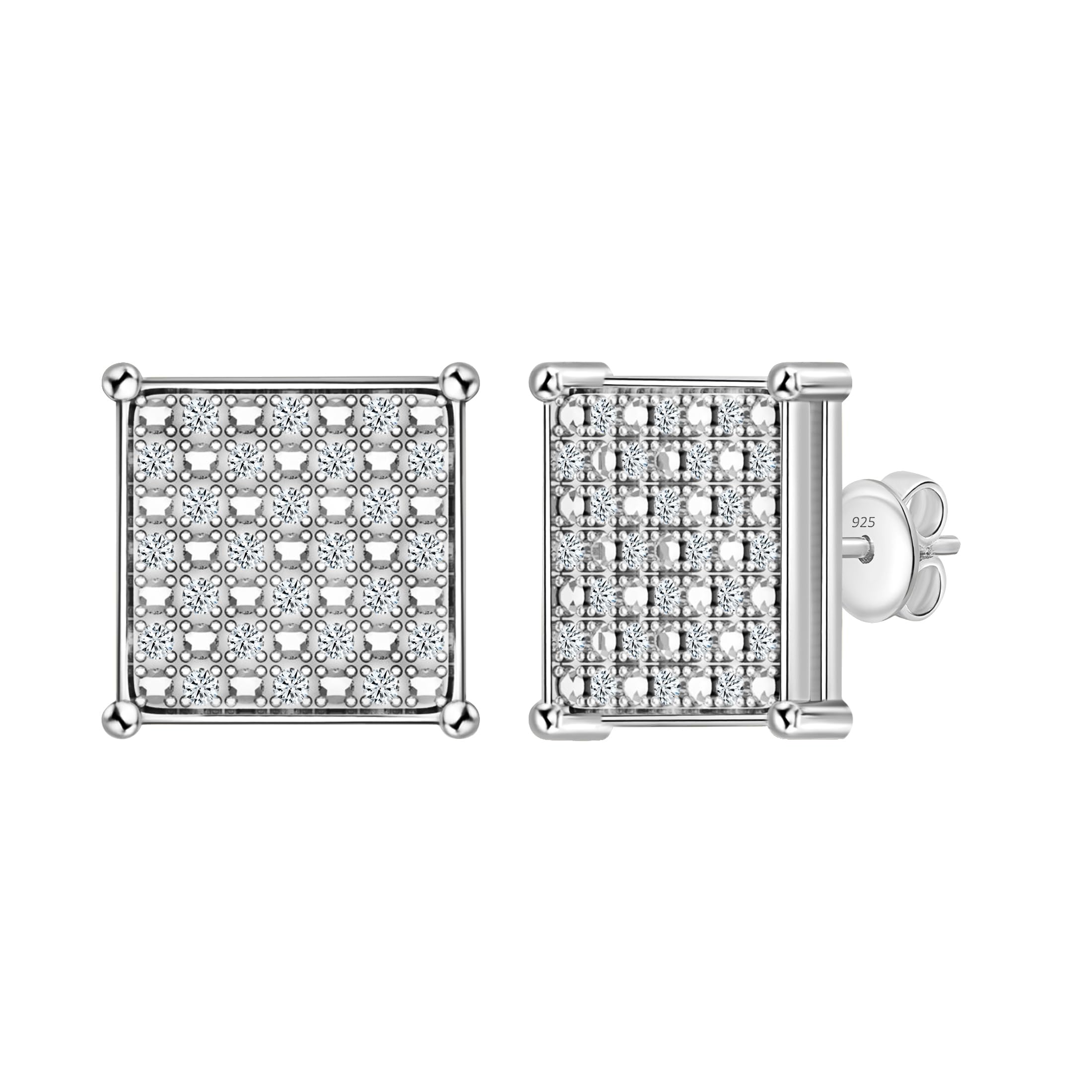 Dazzlingrock Collection 0.35 Carat (ctw) White Diamond Iced Hip Hop Square Shape Unisex Stud Earrings in 925 Sterling Silver in Push Back