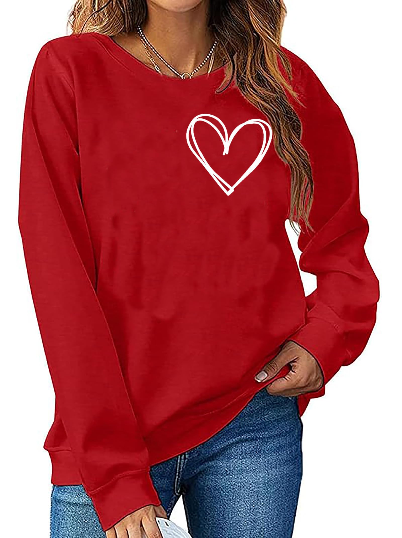Valentine's Sweatshirt for Women Cute Heart Love Shirt Graphic Tees Raglan Long Sleeve Pullover Tops-image-26