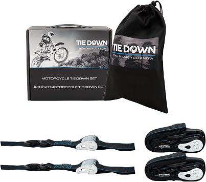 Tie Down 1.5 in. x 8 ft Black Heavy Duty Motorcycle Strap, 2-Pack Kit - 3328 lbs. Breaking Load Limit