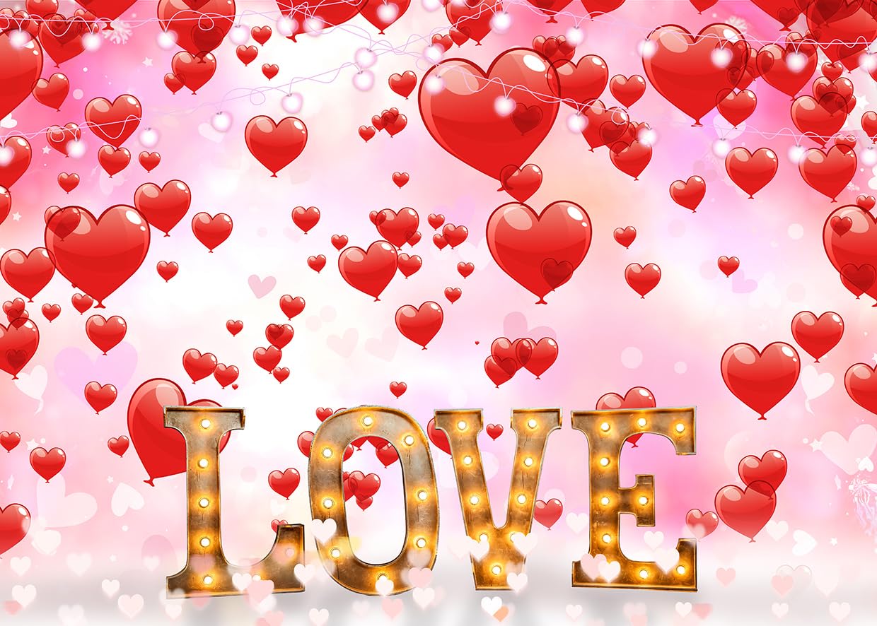 LYCGS 7x5ft Pink Valentines Day Love Heart Background Party Decoration Banner X-337