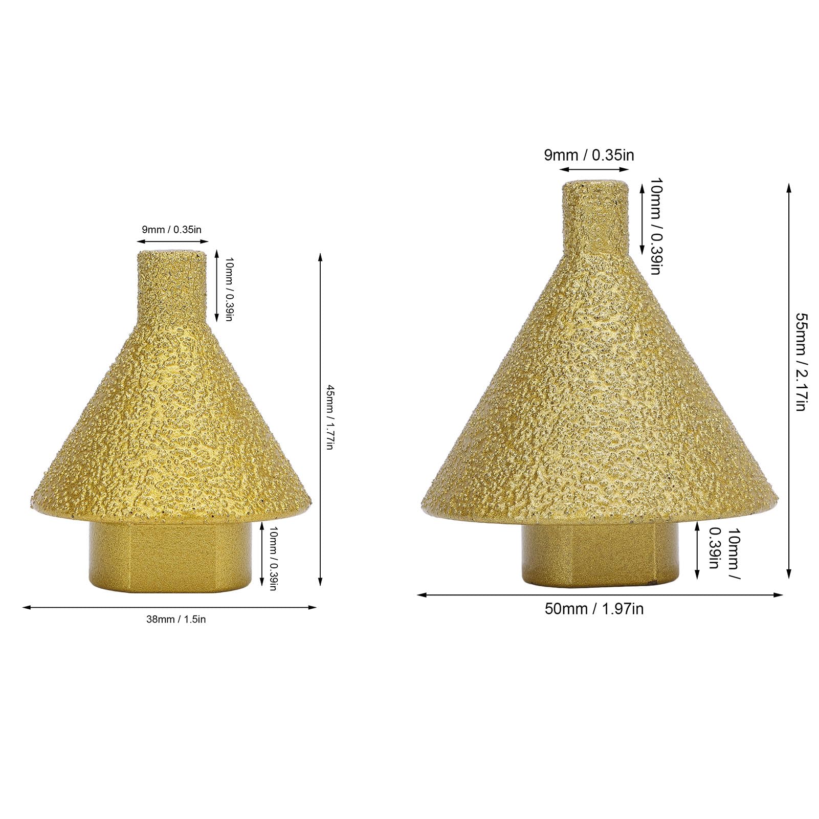 Oumefar 38mm 50mm Brazed Beveling Chamfer Bit for Marble Quartz, Enlarging Drilling Grinding with M10 Adapter, Ceramic Tile