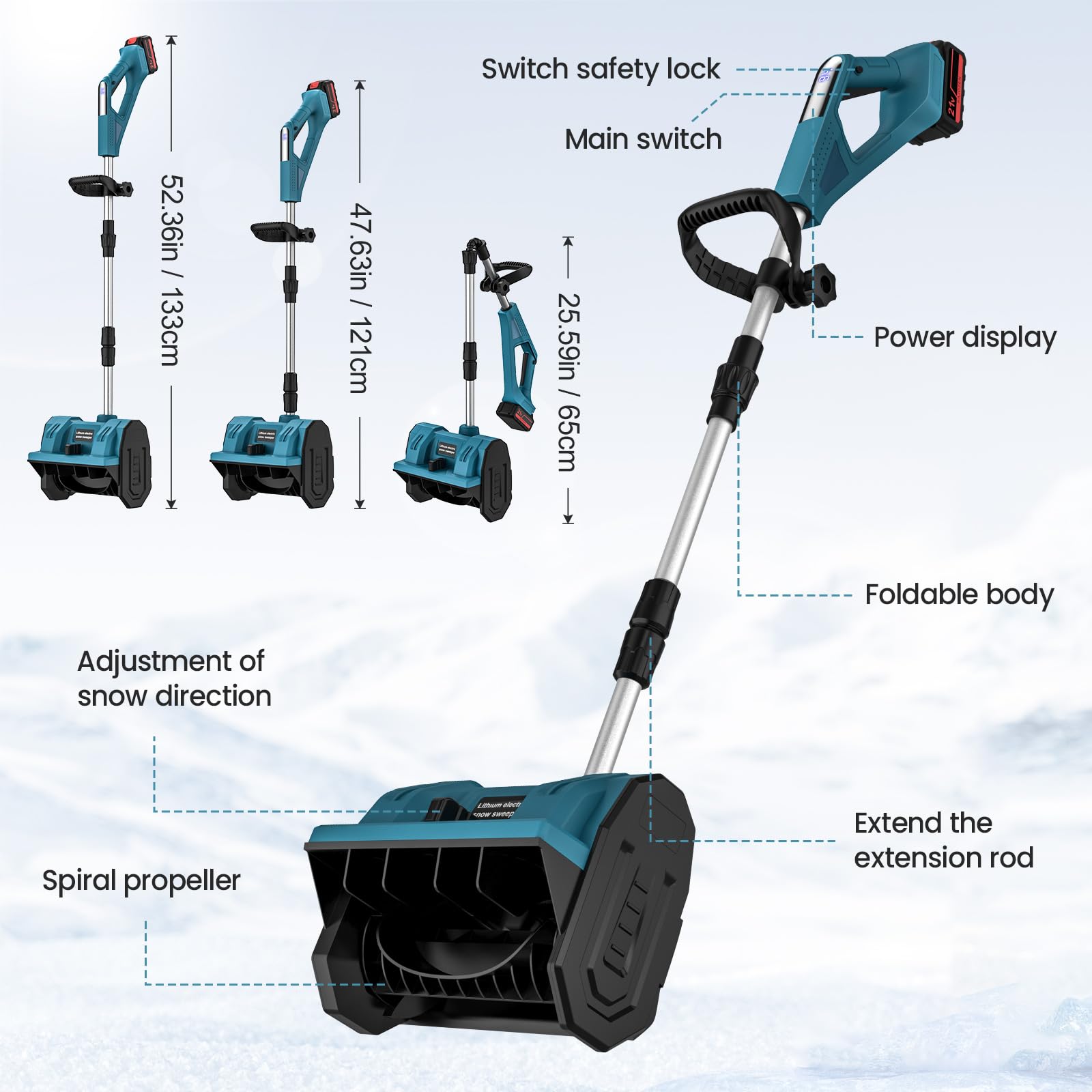 Chasse - Neige avec Batterie, Chasse - Neige Manuel électrique,Chasse - Neige Large 33CM, Petit Outil De Chasse - Neige Domestique,Outil De Chasse - Neige De Route (2 Battery)