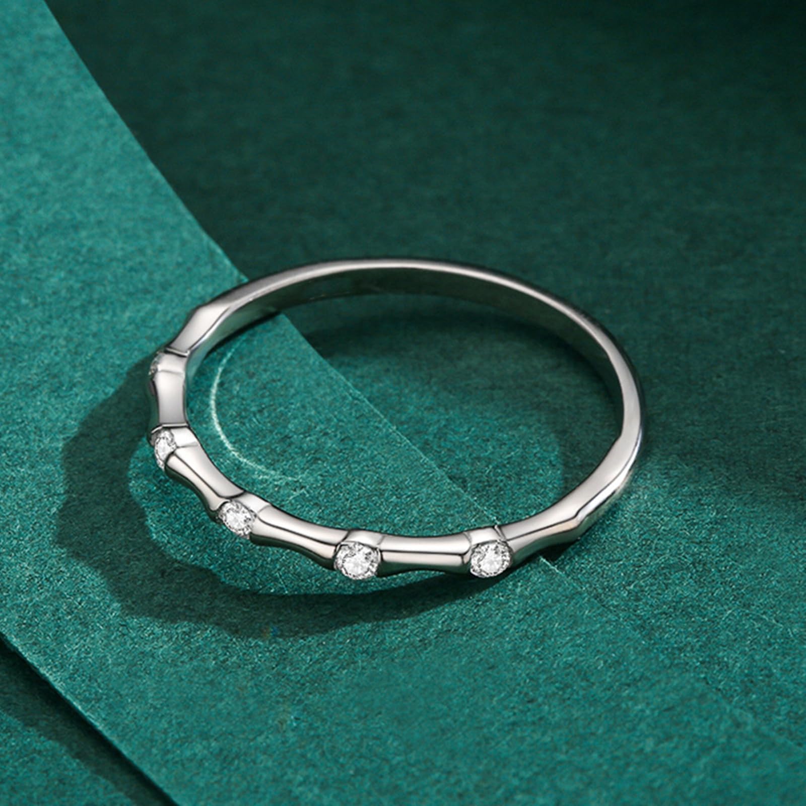 Bague Diamant Or Blanc Femme 9/14/18 carats, Bague Fine Anneau Empilable en Or Véritable