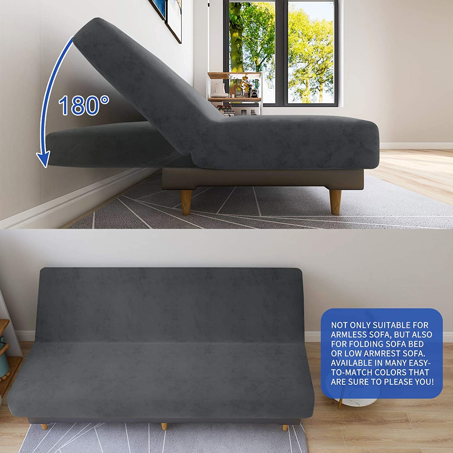 CHELZEN Velvet Futon Cover High Stretch Armless Couch Covers Spandex Fabric Sofa Bed Slipcover Anti Slip Furniture Protector (Futon - Image 4