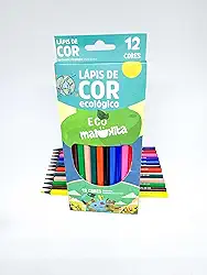 Lapis de cor 12 unidades, ecológico, sextavado, em material reciclado, com logomarca estampada - Eco Malukita