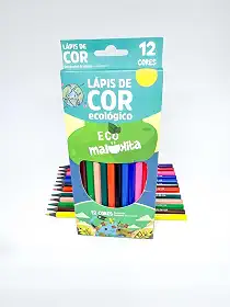 Lapis de cor 12 unidades, ecológico, sextavado, em material reciclado, com logomarca estampada - Eco Malukita