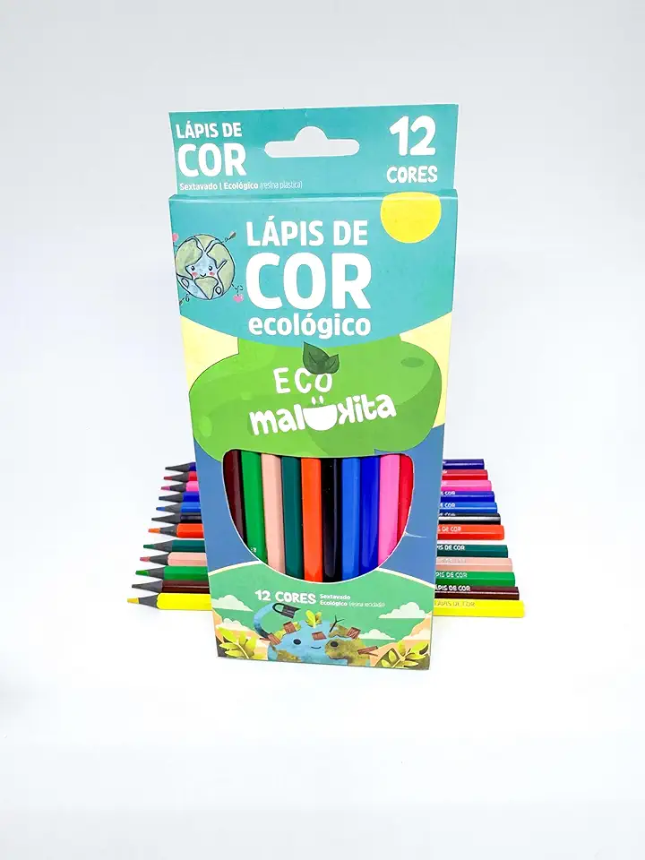 Lapis de cor 12 unidades, ecológico, sextavado, em material reciclado, com logomarca estampada - Eco Malukita