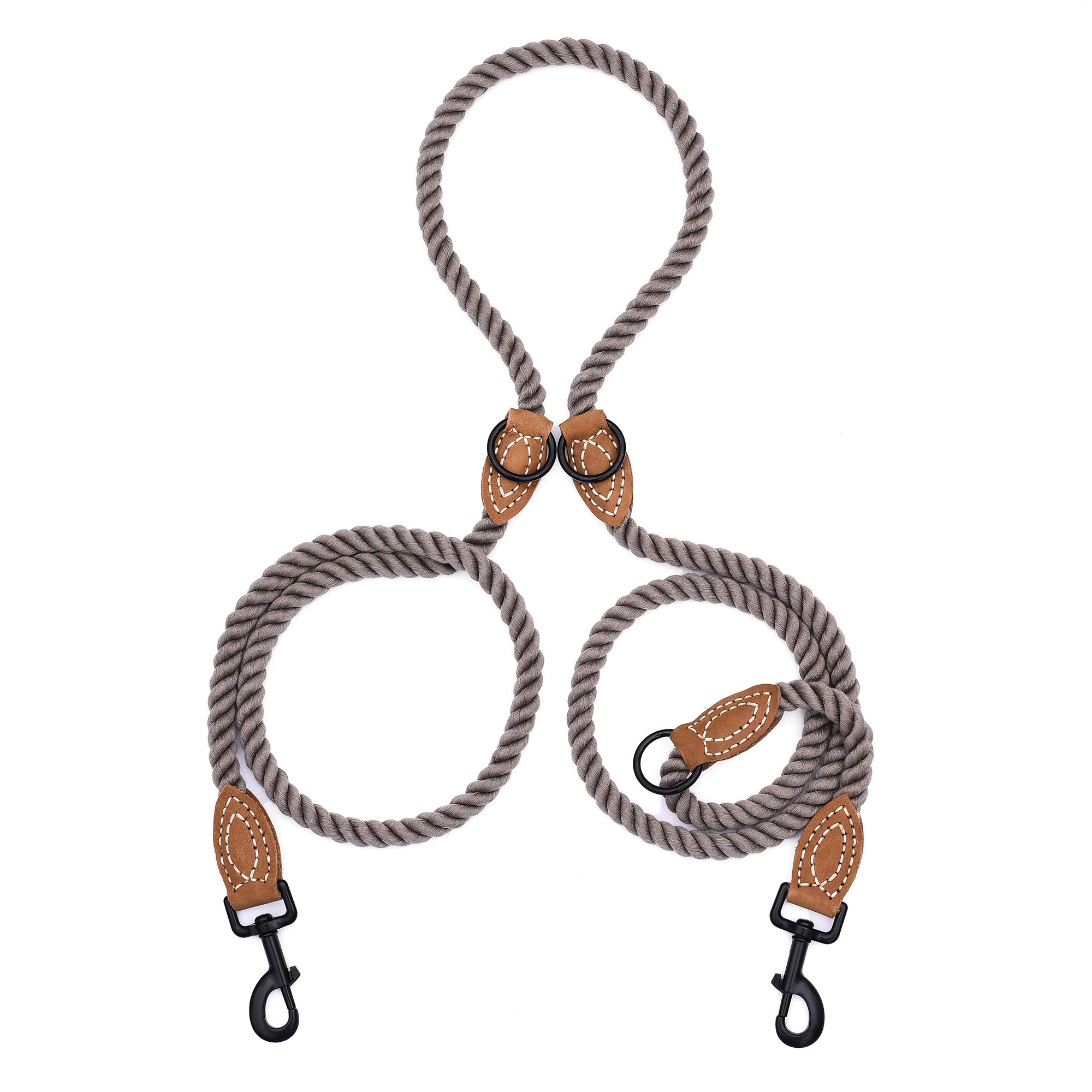 Mile High Life Dual Dog Leash - Double, 360 Swivel, Hands Free, Leather Tailored Connection for Two Dogs (Camel, 8FT)