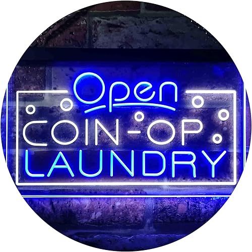 ADVPRO Open Coin-op Laundry Shop - Letrero de neón LED de doble color, blanco y azul, 24 x 16 pulgadas, st6s64-i3606-wb