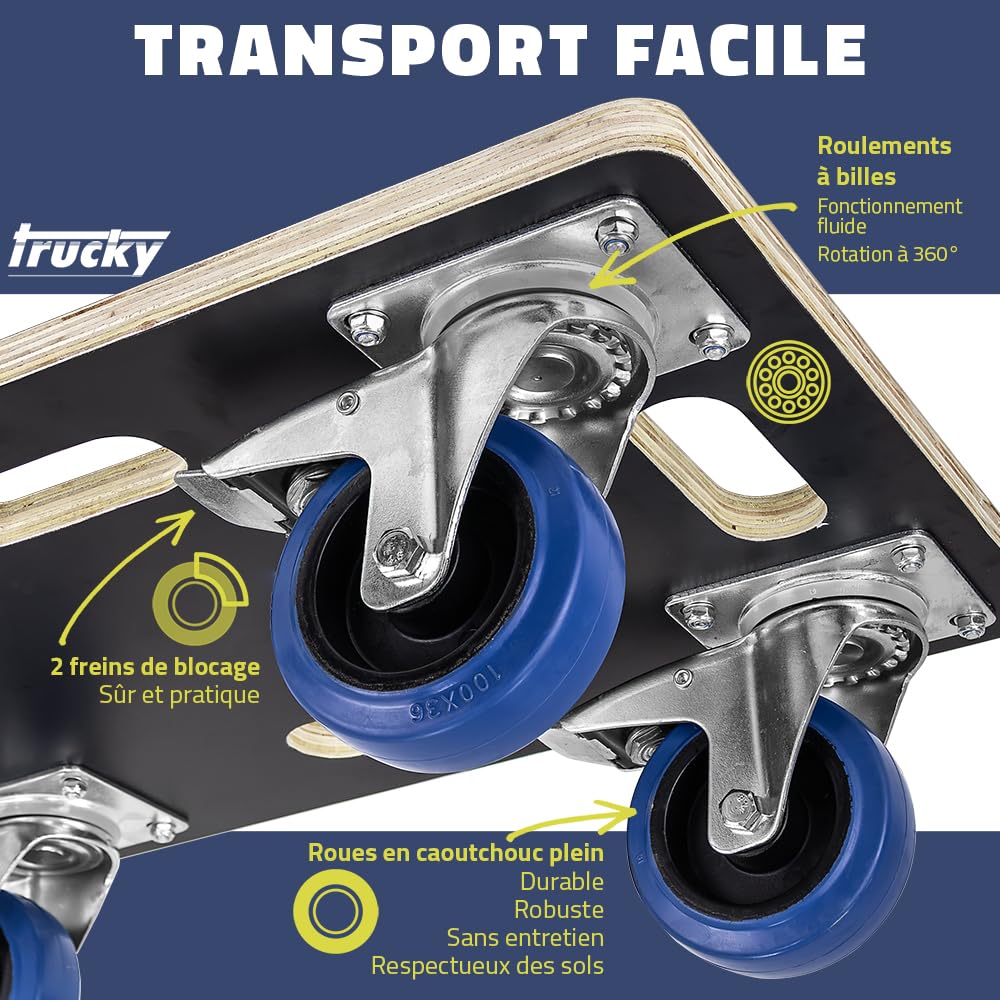 Trucky, Plateau à roulettes, Diable pour Meubles 800 kg Diable de Transport