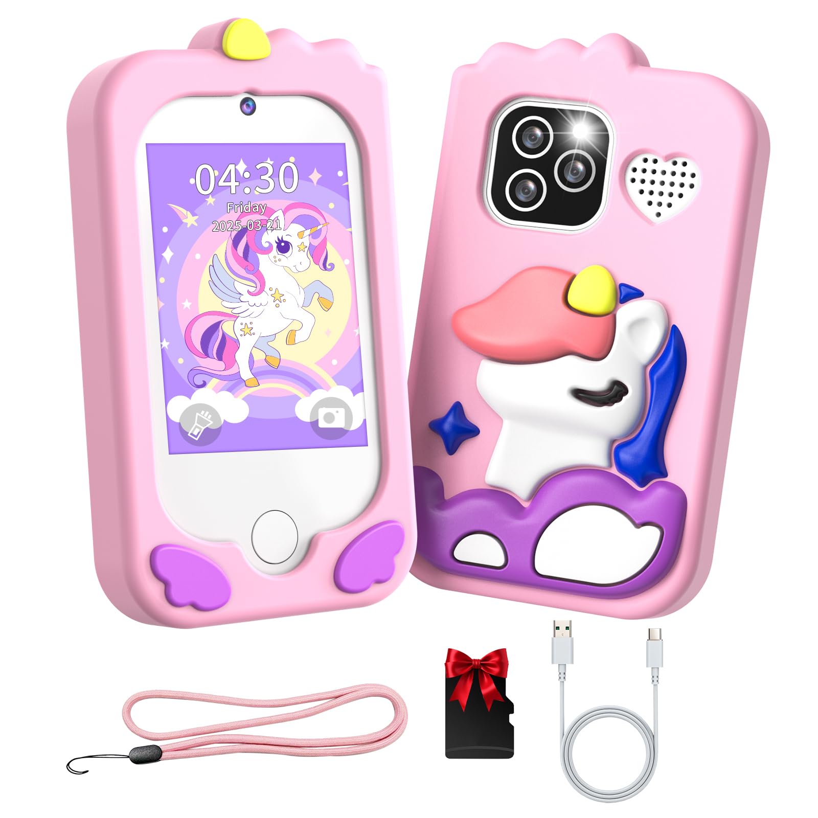 Enfants Jouet de Téléphone Mobile avec Double Caméra d'enfants 2,8 Pouces écran Tactile Apprentissage Téléphone Apprentissage Jouet avec Carte SD Garçon Fille âge 3 4 5 6 7 8 Cadea