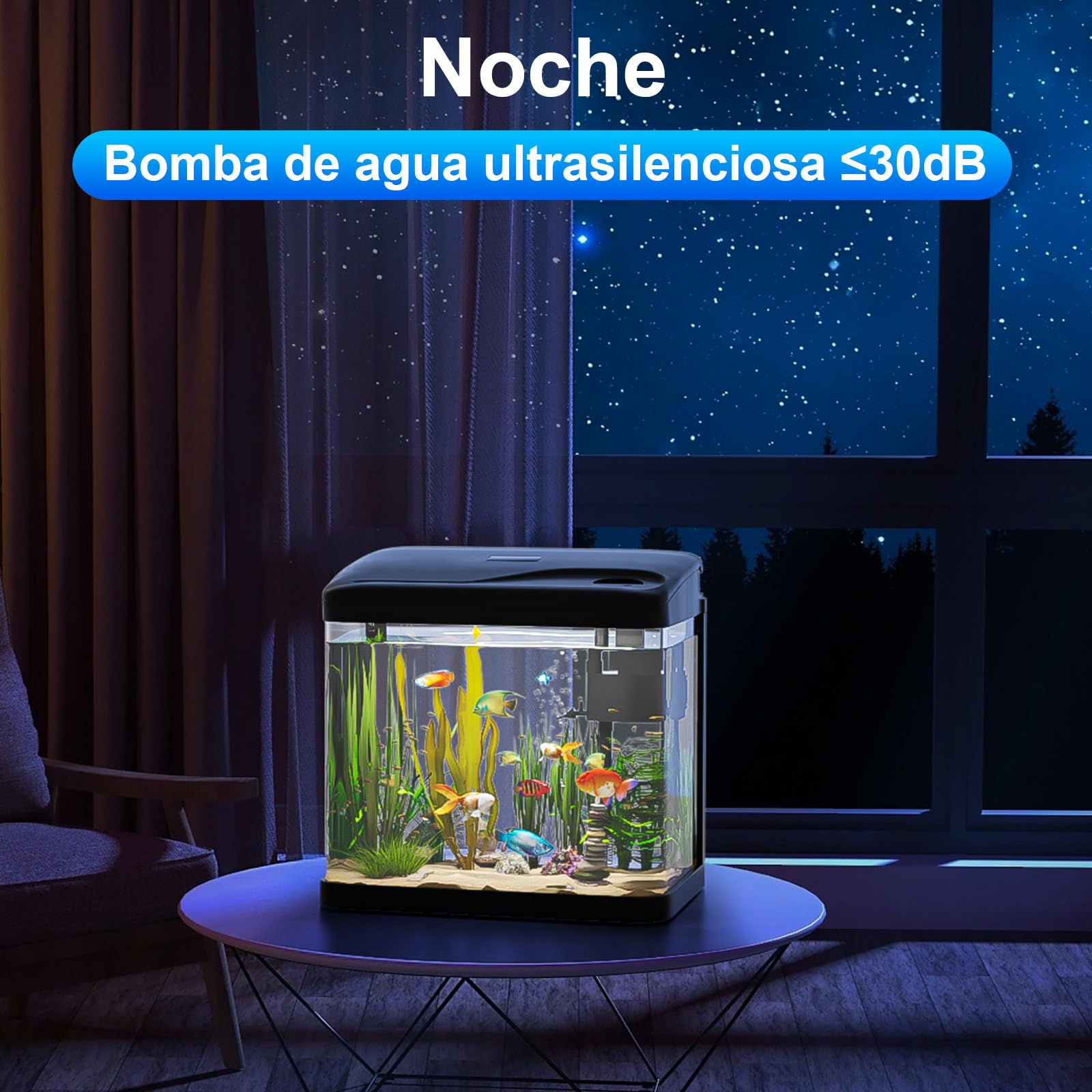 15L Acuario de Cristal Acuarios y Peceras Completas,con Sistema de Filtrado Integrado e Iluminación LED,Acuarios de Iniciación, Negro