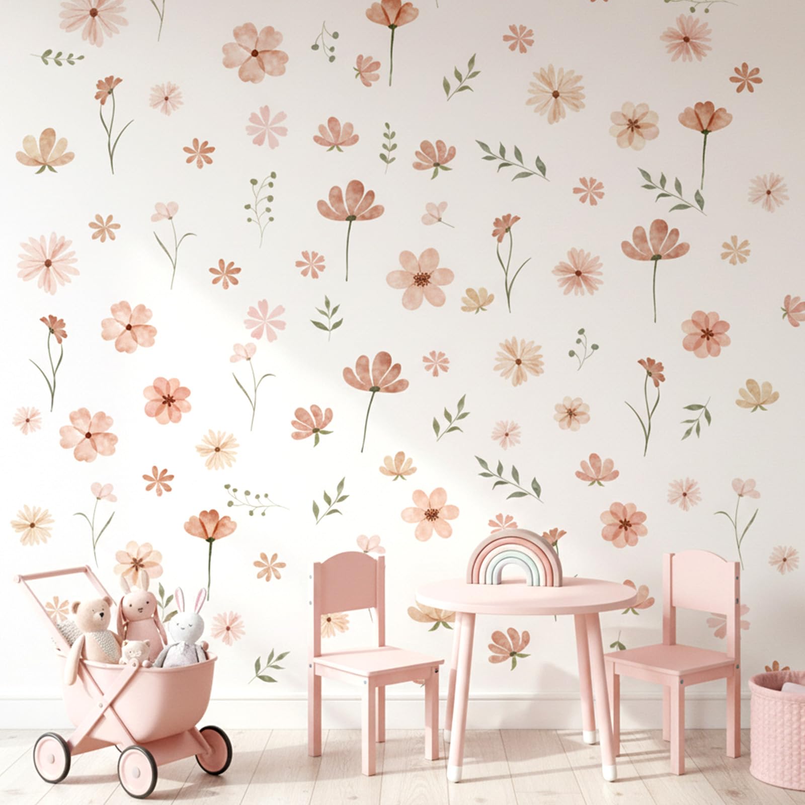 9 feuilles de stickers muraux boho fleurs, petits motifs floraux autocollants, autocollants confortables, plantes stickers muraux, pour chambre de fille, chambre, salon, couloir, salle bain, cuisine