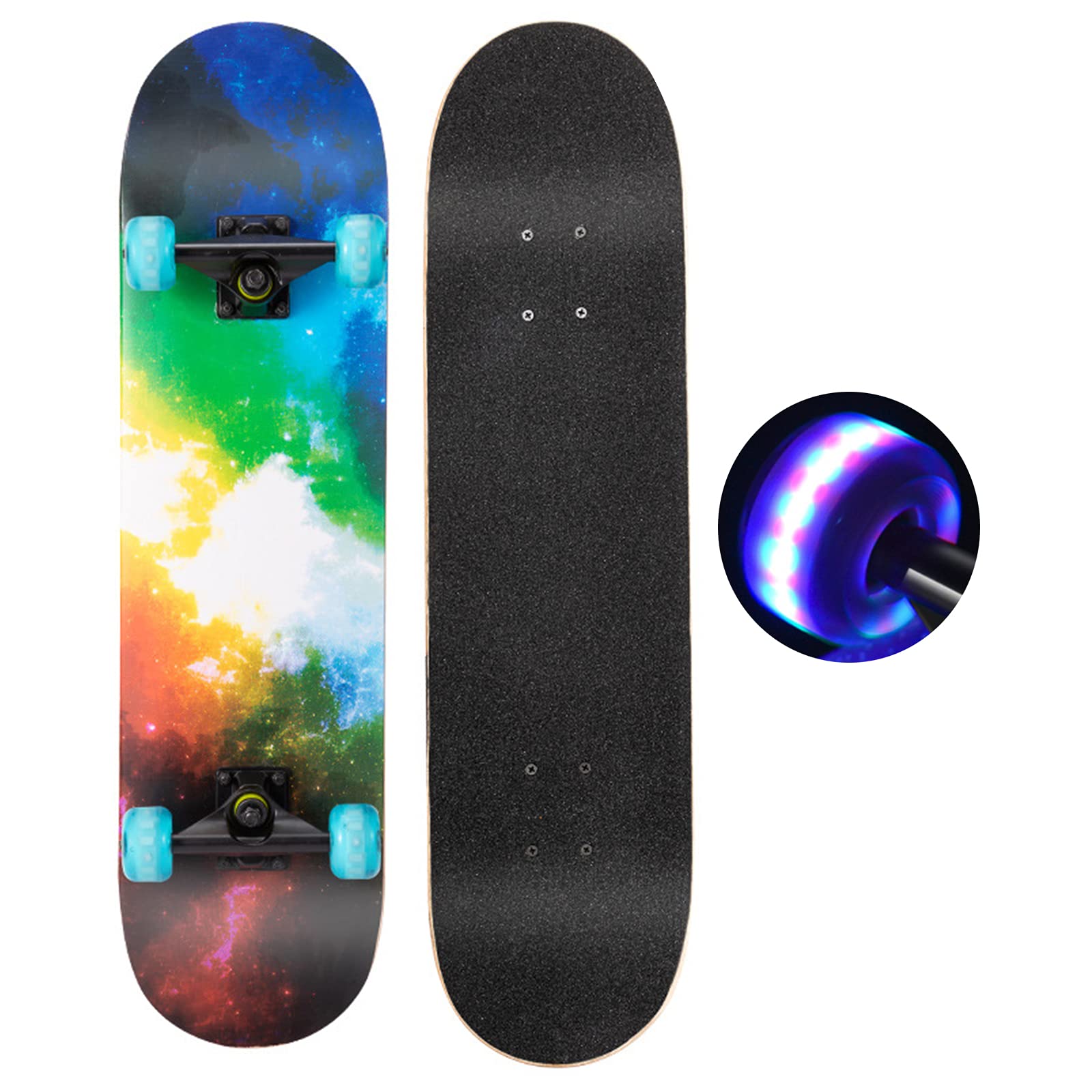 Planches à roulettes Complètes de 31", Skateboards en Bois D'érable à 7 Couches à Double Coup de Pied avec Roues Clignotantes en PU pour Filles Garçons Enfants Adolescents Adultes