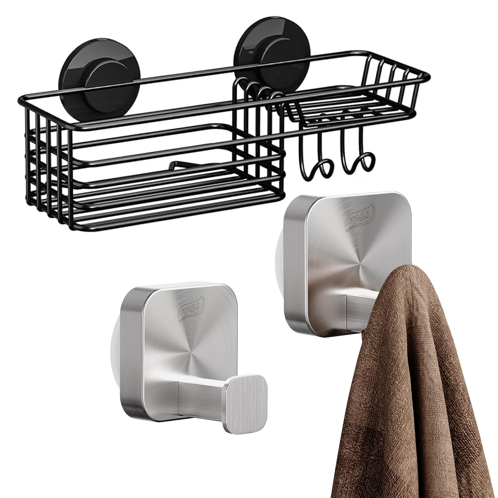 TAILI Suction Cup Shower Caddy and 304 Stainless Steel Towel Hooks