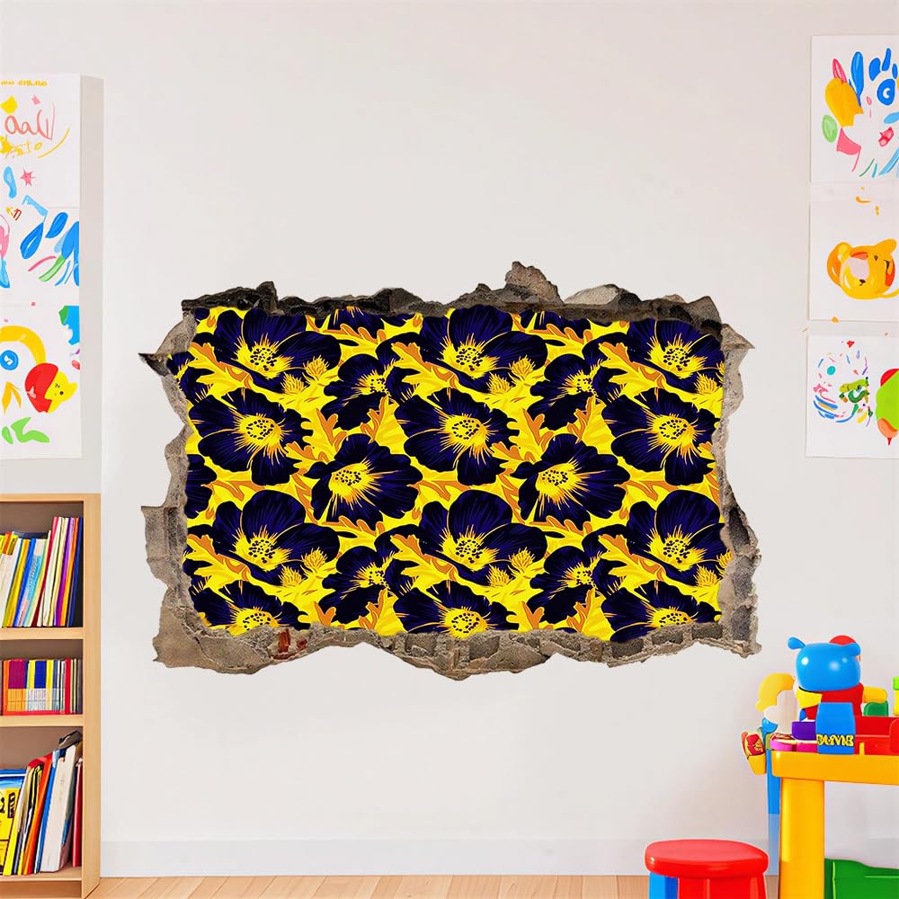 Wandtattoo 3D Durchbruch Blume Wandsticker Wanddekoration selbstklebend Gelbe Pflanzen Wandaufkleber Deko Schlafzimmer Wohnzimmer Kinderzimmer Kunst Wohnkultur Wandbilder