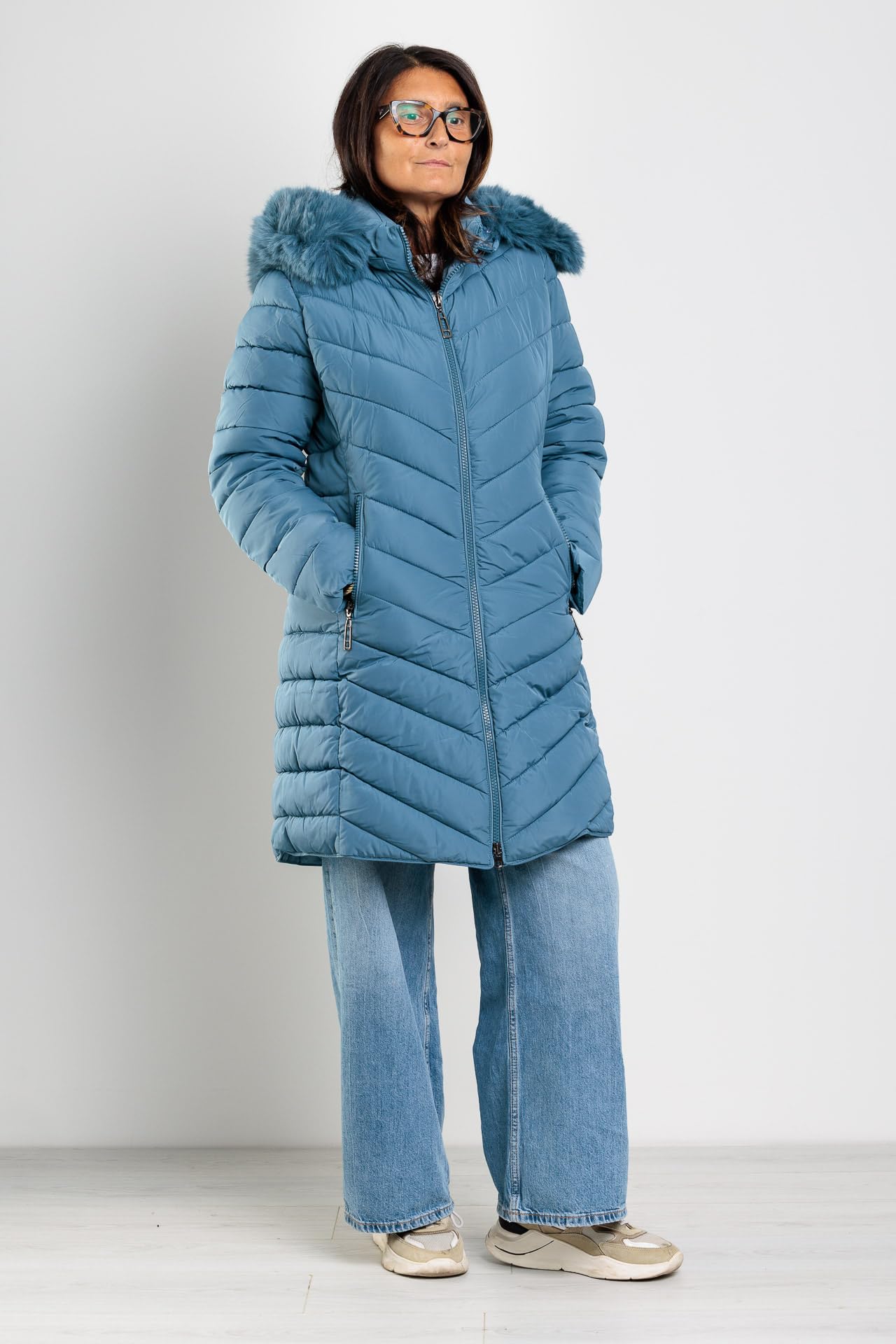 Piumino Donna Lungo Invernale Giubbotto Imbottito Con Cappuccio Giacca VEQUE