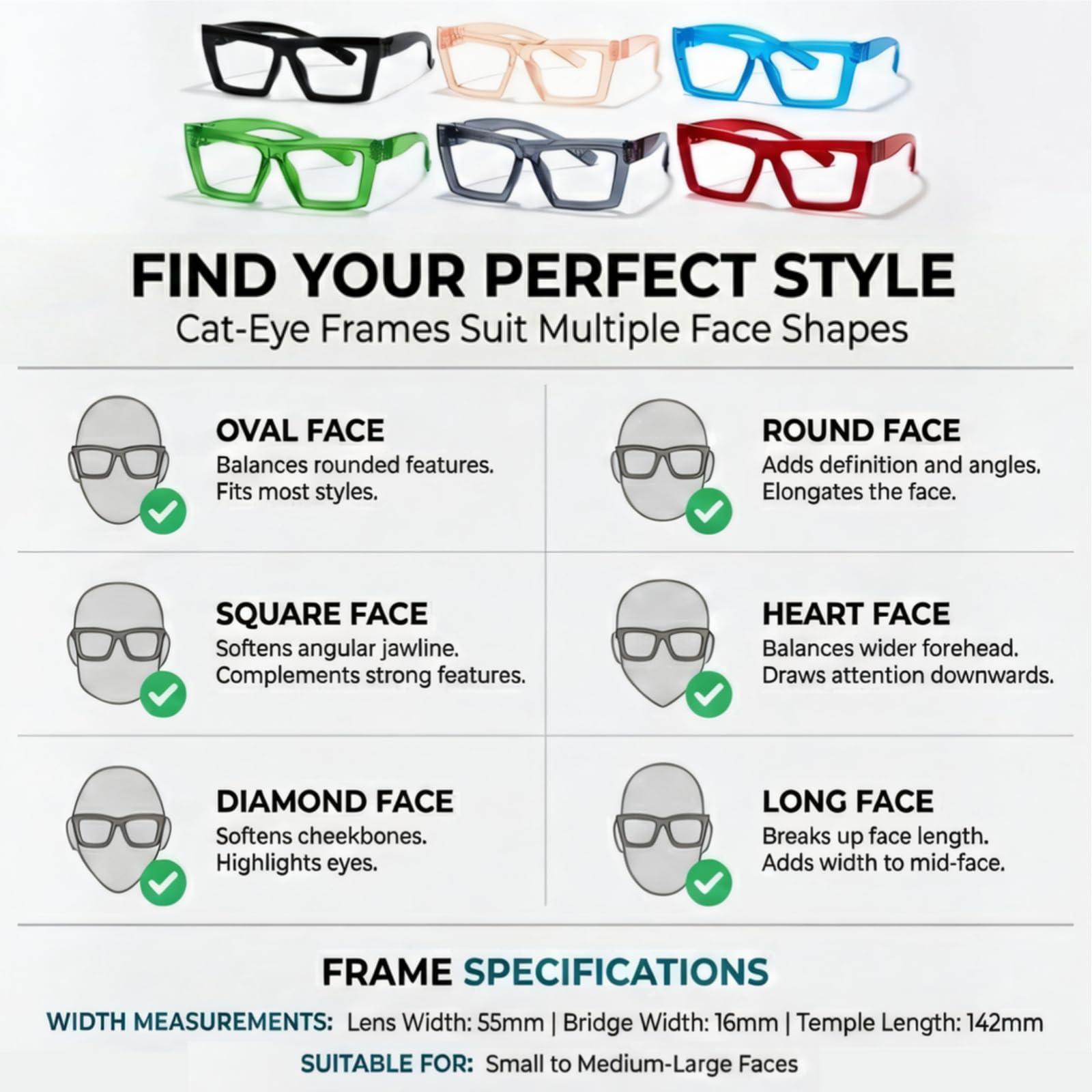Eyekepper 6 Paia Cateye Occhiali da Lettura Cerniere a Molla Senza Viti Senza Metallo Lettori di per Donna