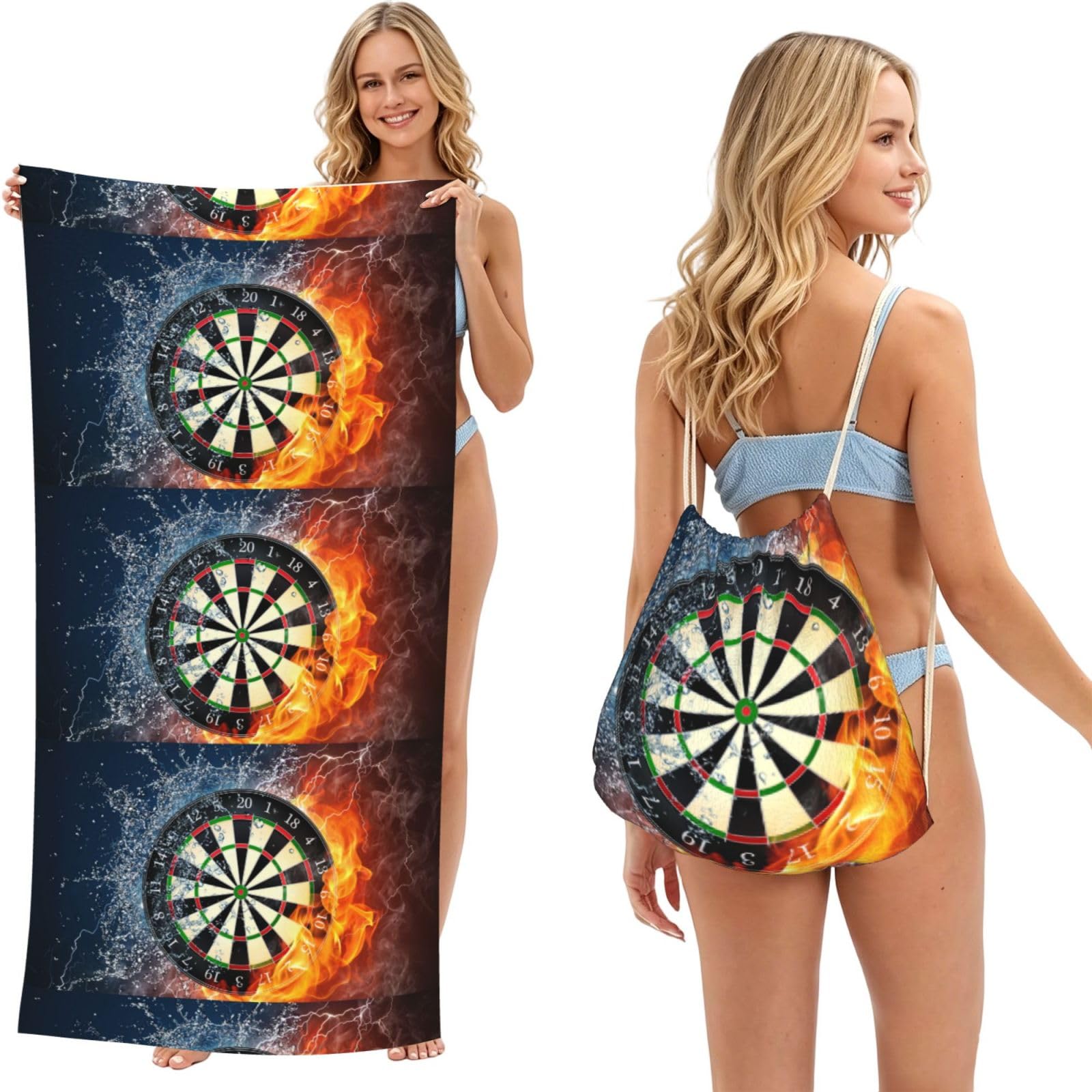 Poadnly As Picture Dart Board Printed, 2 In 1 Packable Towel Bag, Beach Towels With Drawstring Backpack For Travel Holiday Camping