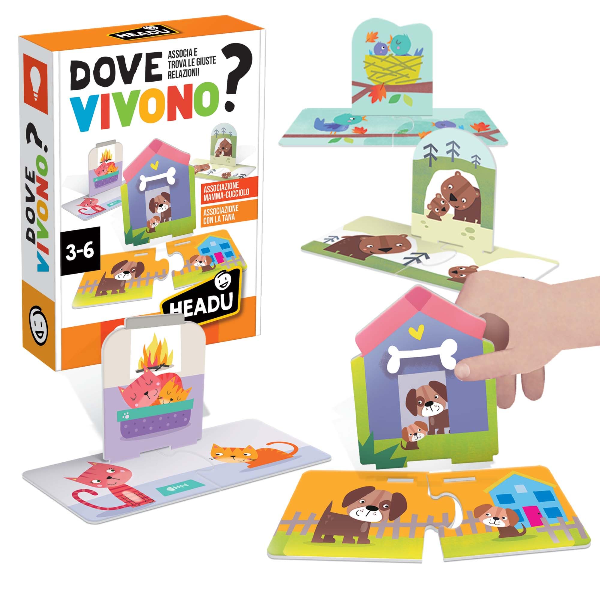 HEADU - Dove Vivono - Associa e Trova le Giuste Relazioni! - Un Gioco Educativo per Bambini dai 3 ai 6 anni - Made in Italy | IT61169