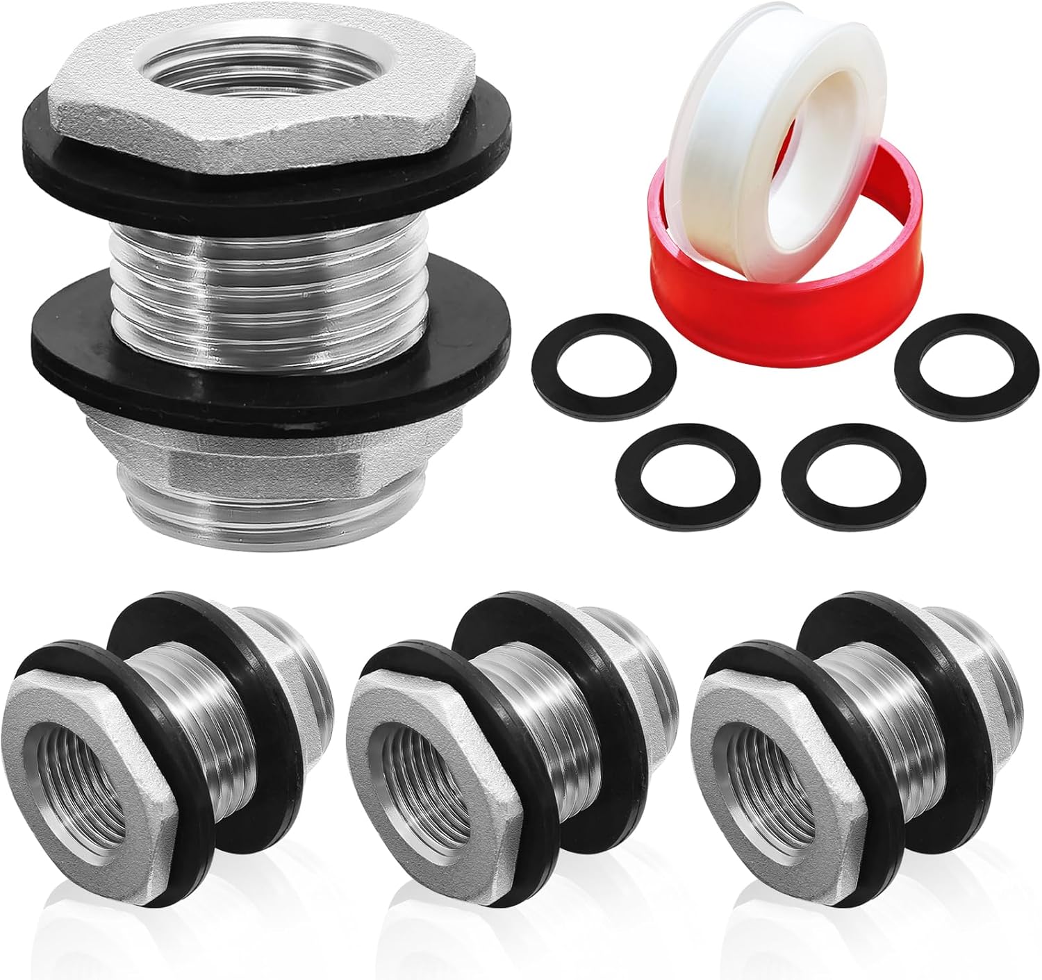 4Pcs Stainless Steel Bulkhead Fitting, 3/4 inch GHT Male to