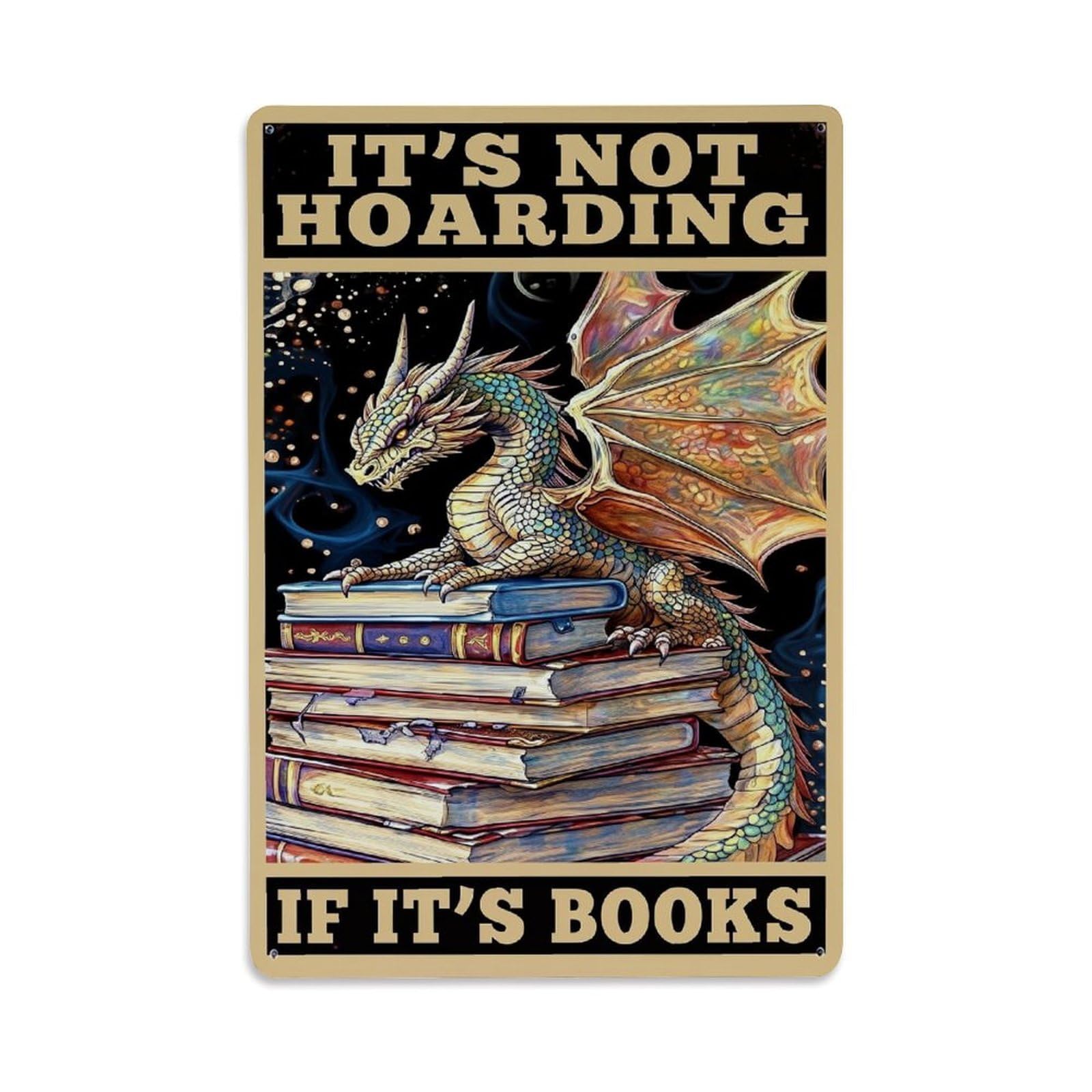 Bliveurn Vintage Dragon On Stack Of Books(1) Retro Metal Tin Sign, Metal Poster For Home, Gaming Room, Studio Workshop,Bar,Garage Wall Art Decor 8X12 Inch