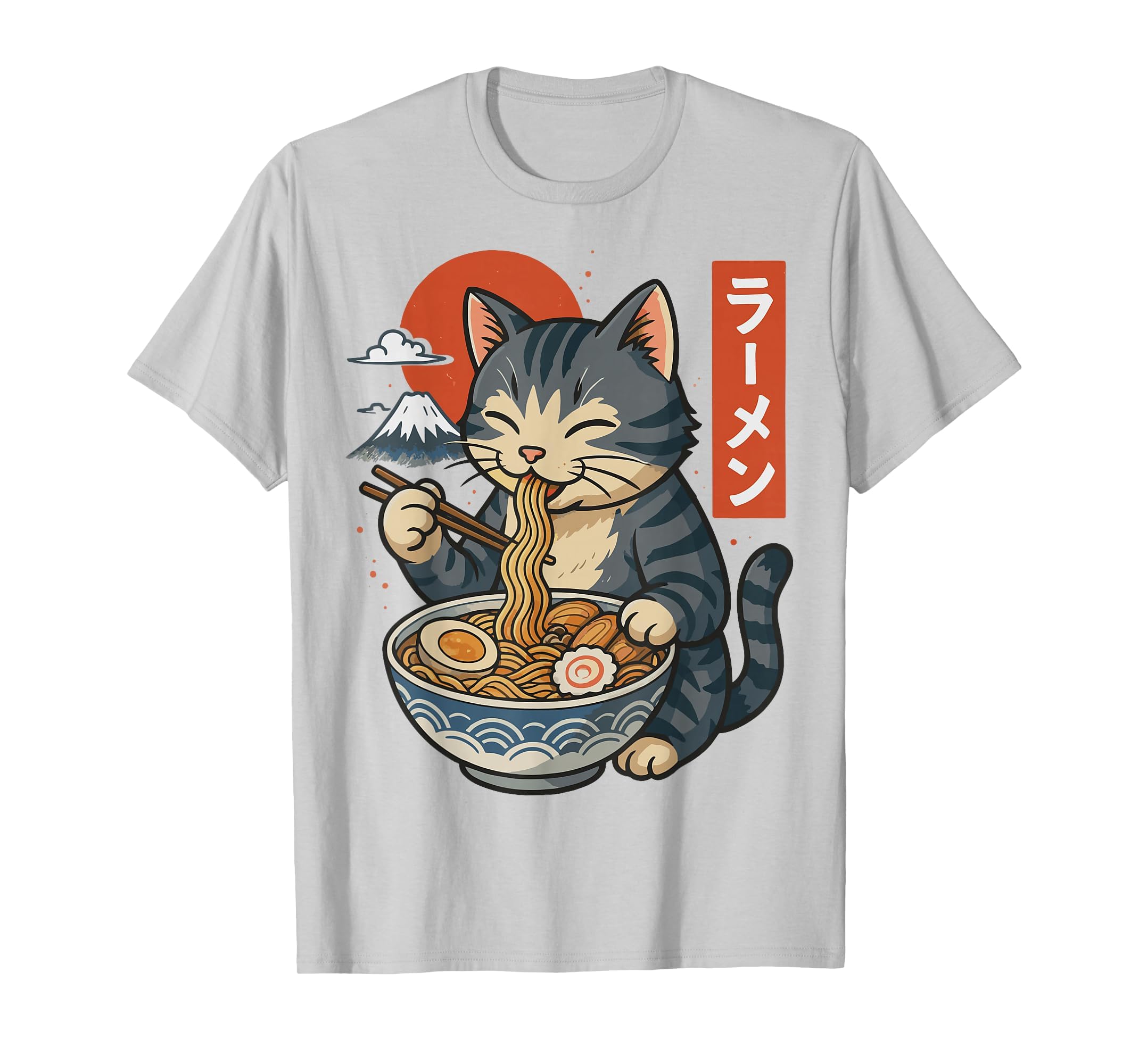 Anime Cat Eating Ramen Retro Kawaii Ramen Cat T-Shirt