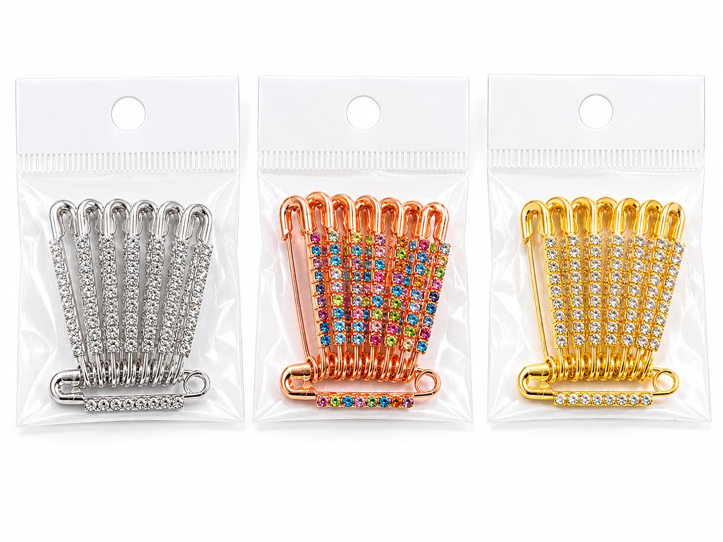 Rhinestone Saree Pins, Crystal Embellished, Silver, Rose Gold and Gold Finish, Pack of 10-image-36