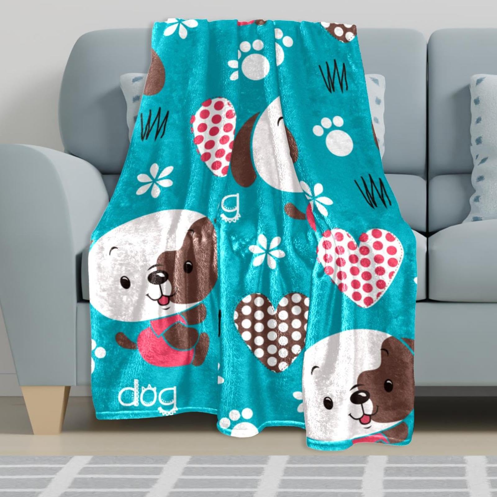 Couverture Polaire Chien Mignon Couverture Microfibre Chaude Et Douce Jeté De Canapé Couverture 150×200cm