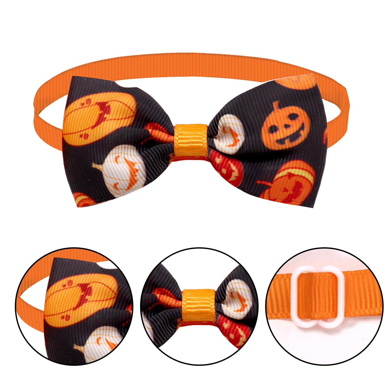 Bohue 3pcs Halloween Dog Bowties Adjustable Comfortable Dog Collar Pumpkin Dog Collars Puppy Bow Ties for Small Medium Dogs - Image 2