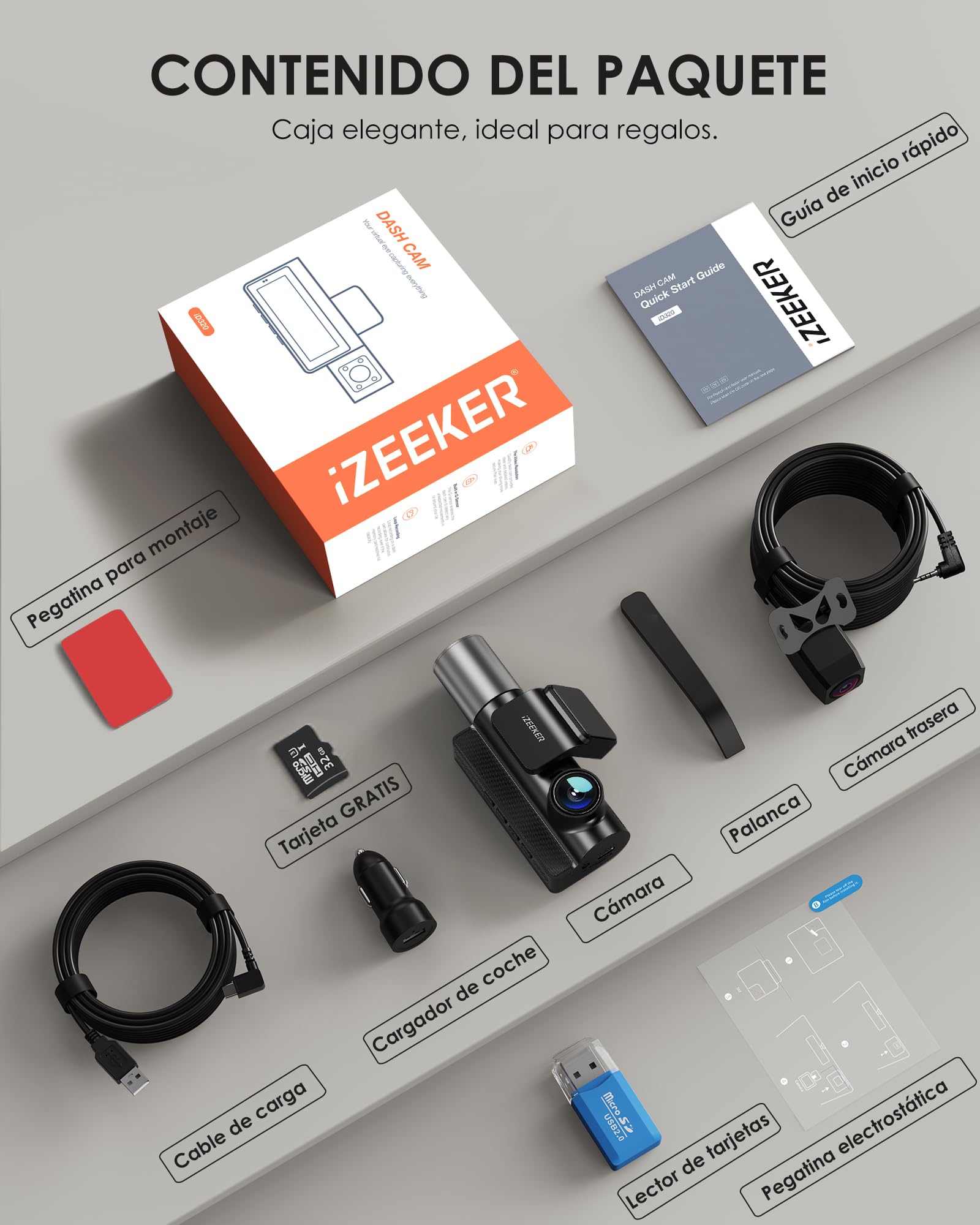 iZEEKER 3 Canales 4K Dashcam con Tarjeta de 32GB GRATIS, Cámara Coche Frontal, Trasera e Interior 4K+1080P+1080P con WDR, Visión Nocturna IR, WiFi 6, Ángulo 170°, G-Sensor, Modo de Estacionamiento 24H