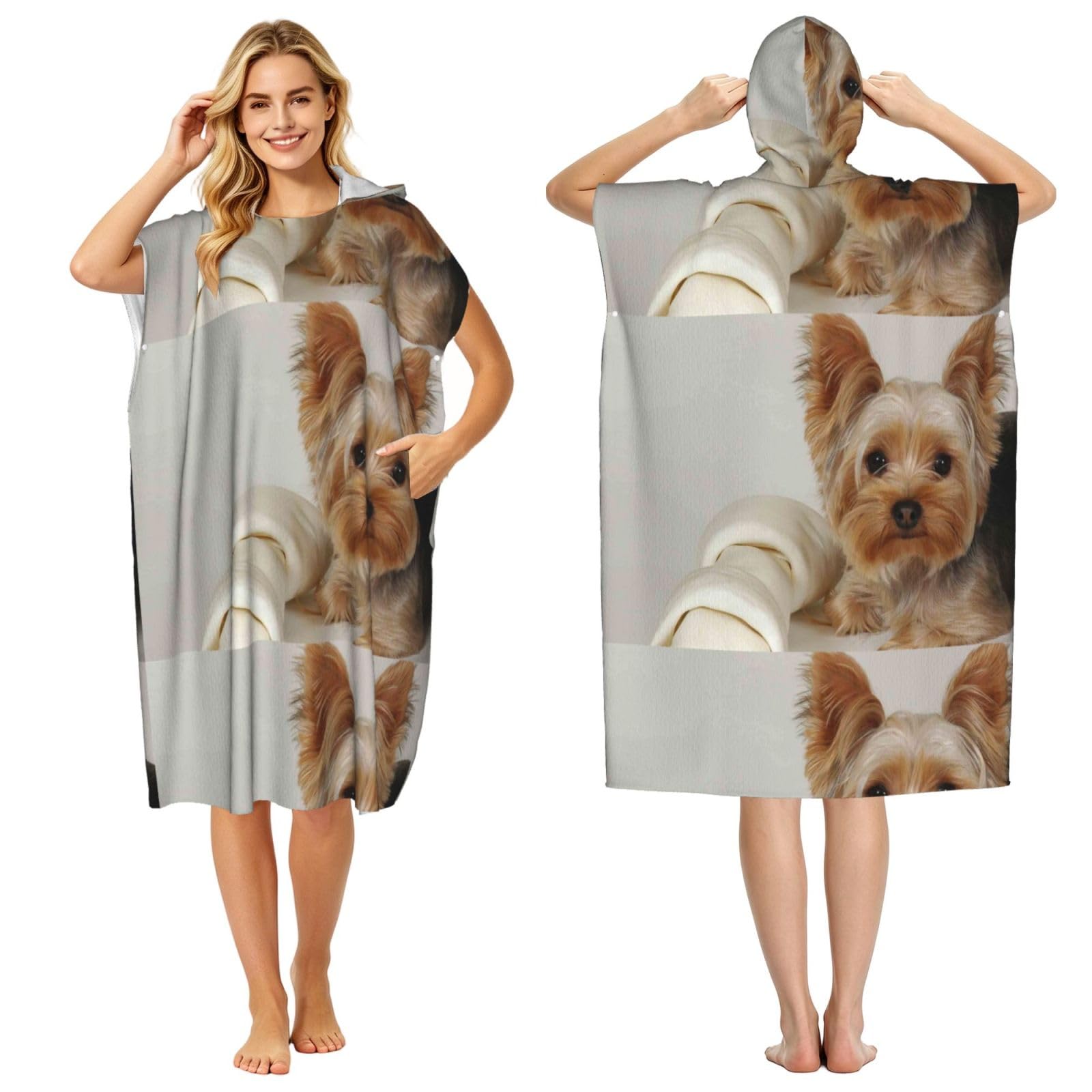 Poadnly Yorkshire Terrier, Adult Hooded Beach Towel 90 x 110 cm,Changing Bath Robe, Surf Poncho Towel For Women Men