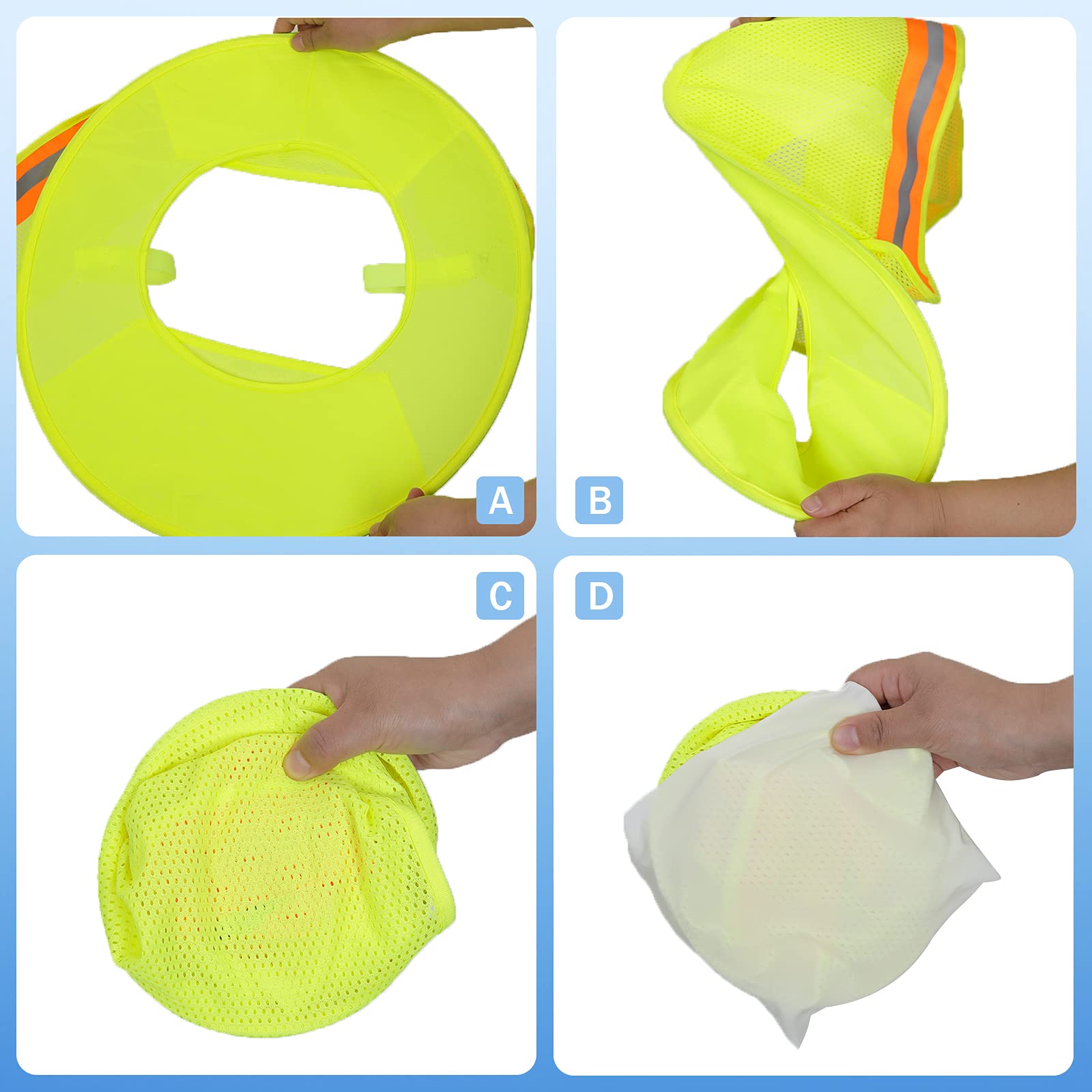 Sombrilla de sol de alta visibilidad con tira reflectante, accesorios de sombrero duro, ala completa, hombre y mujer (sombrero duro no incluido), amarillo, paquete de 4
