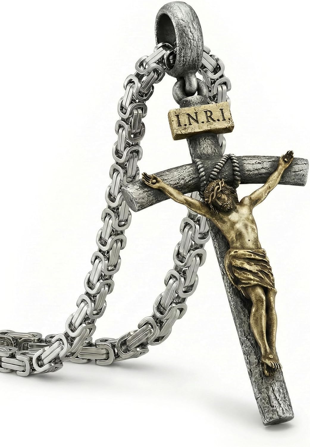 Catholic Crucifix Necklace for Men and Women, Exquisite Medium/Large Crucifix Pendant, Vintage Gold&Silver Tone, Faith Jewelry with Luxury Gift Box