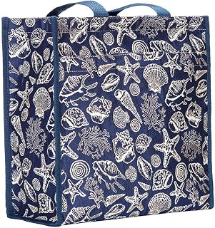 Tapestry Shoulder Bag Shopping Bag for Women with Navy Blue Sea Shell Design (SHOP-SHELL)